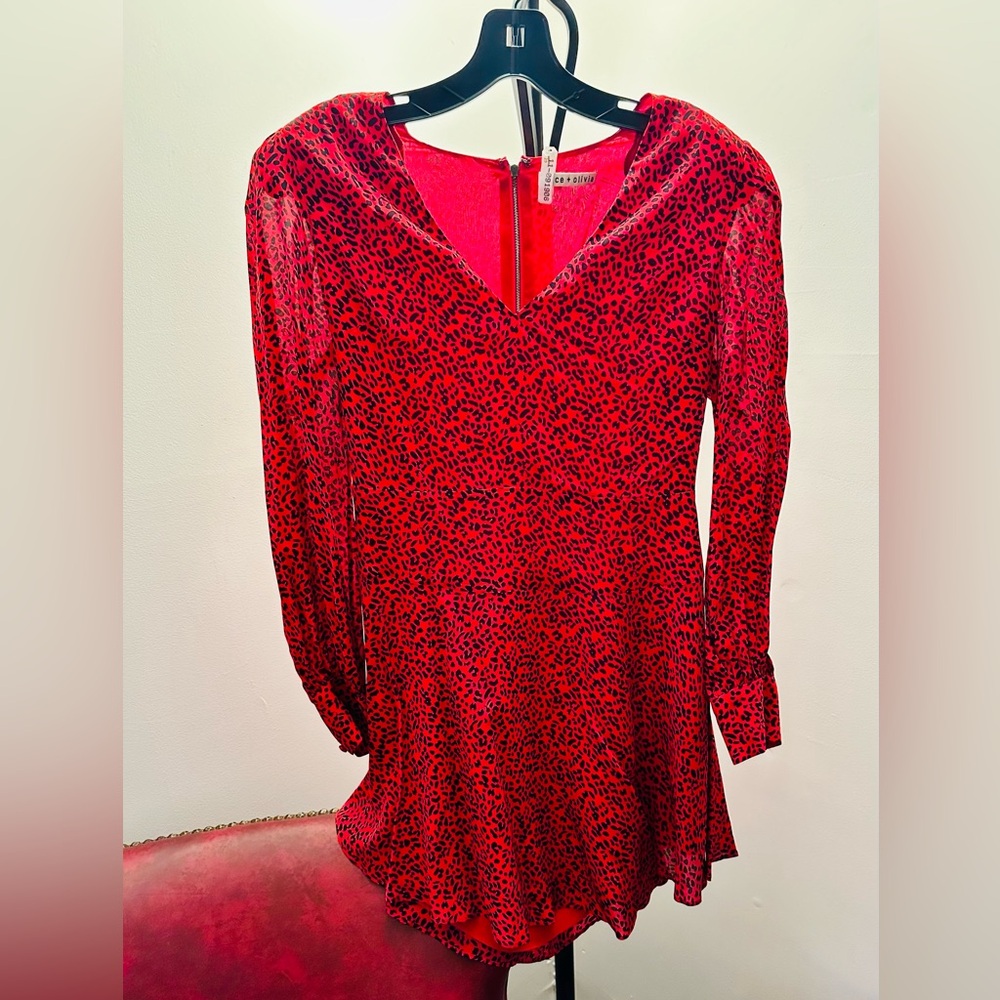 Alice + Olivia Red Animal Print Long Sleeve Mini Dress Size 4